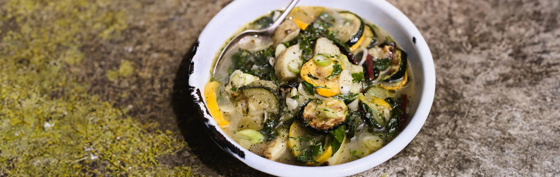 Courgette, new potato and chard stew