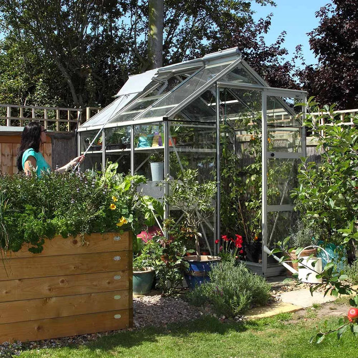 Rhino Silver Sage greenhouse in a nice green garden
