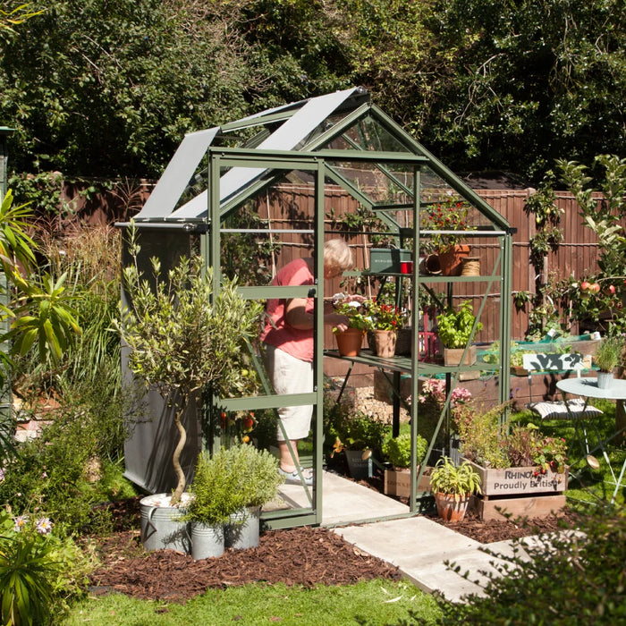Lady in her Rhino Classic 6x4 greenhouse